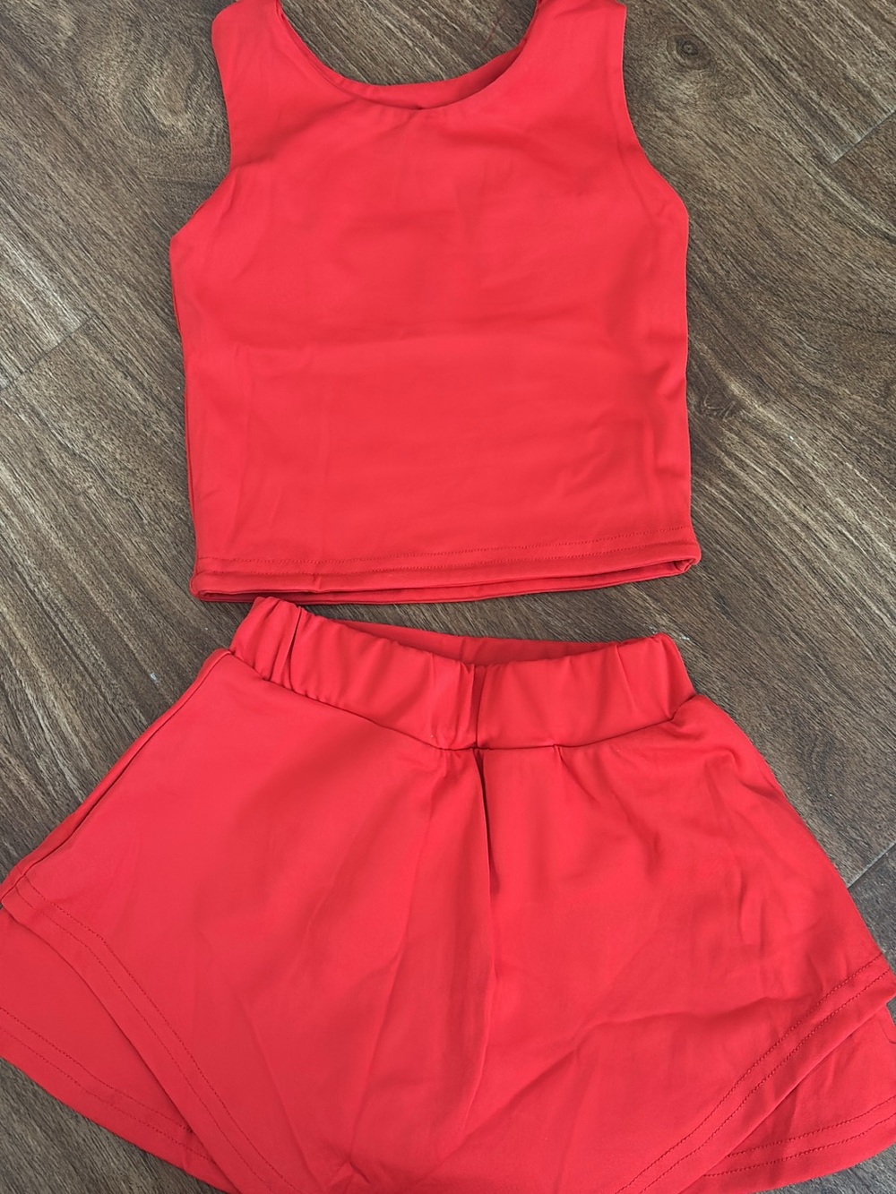 Girls Coral-Red Tank Top & Skort Matching Set